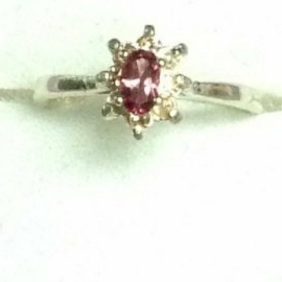 Natural Malaya Garnet White Sapphire accented Sterling Silver Ring